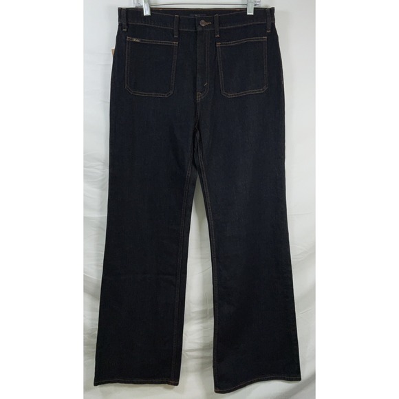 NWT Women's Ralph Lauren Polo Mid Rise‎ Wide Leg Flare Dark Blue Jeans 31x32